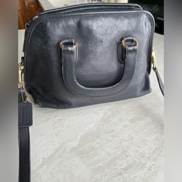 COACH Baxter Satchel Vintage Black Leather Bag Purse Top Handle Crossbody 2 Way - Picture 4 of 9
